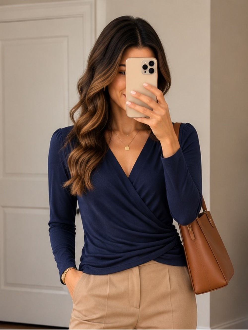 Banana Republic NWT Navy Faux Wrap Draped Top XS Long Sleeve